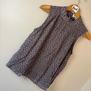 Anthropologie Cloth & Stone Gray White High Neck Floral Sleeveless Top Women's S